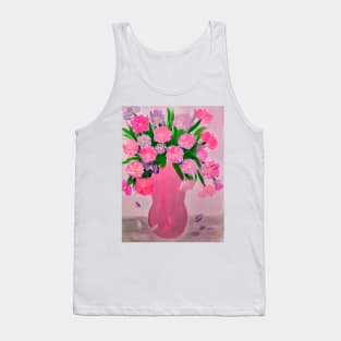 lovely pink and purple carnation flowers. In a metallic silver and pink vase . Tank Top